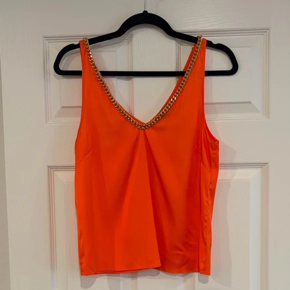 Generation Love Dallas Chain Tank Top Orange Gold Chain V-Neck Size Small - Picture 10 of 10